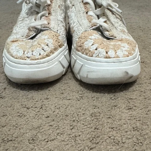 Free people women’s Crochet Sneakers - Cream and Tan - Picture 2 of 8